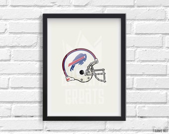 Buffalo Bills Helmet Art Print, NFL Football Illustrated Print, Perfect Small Gift for Football Fan