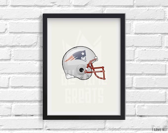 New England Patriots Helmet Art Print, NFL Football Illustrated Print, Perfect Small Gift for Football Fan