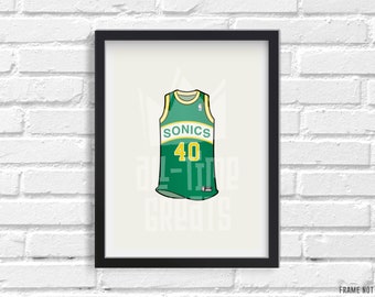 Shawn Kemp Sonics Jersey Print (1991) - NBA Fan Art & Decor