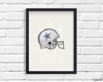 Dallas Cowboys Helmet Art Print, NFL Football Illustrated Print, Perfect Small Gift for Football Fan