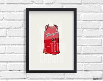 Chicago Bulls Jersey Art Print (1985), Small Sports Illustration, Perfect Small Gift for Basketball Fan