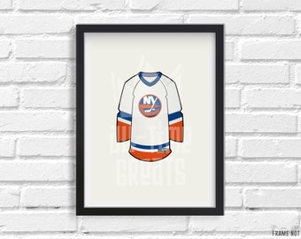New York Islanders Jersey Art Print, Small Vintage Sports Illustration, Perfect Small Gift for Hockey Fan