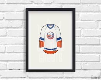 Stampa artistica della maglia dei New York Islanders, illustrazione vintage di hockey