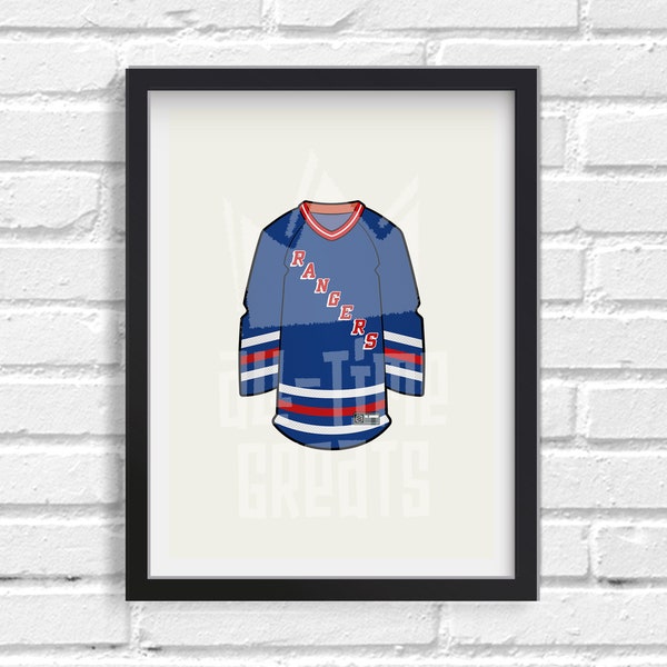 New York Rangers Jersey Art Print, Small Vintage Sports Illustration, Perfect Small Gift for Hockey Fan