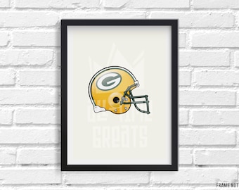Green Bay Packers Helmet Print - NFL Fan Art & Decor - NFL Football Illustrated Print, Perfect Small Gift for Football Fan