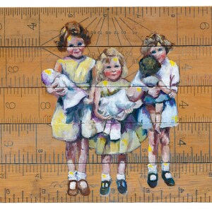 fine art print, nostalgic print, quirky, dolls, vintage, vintage rulers, friends, friendship, sisters, daughters, mother gift image 2