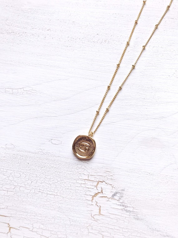 Small zodiac coin necklace gift vintage choker gold filled necklace boho gypsy nomad jewelry