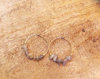 Labradorite Nugget Hoop Earrings, Gold Filled Handmade Earrings