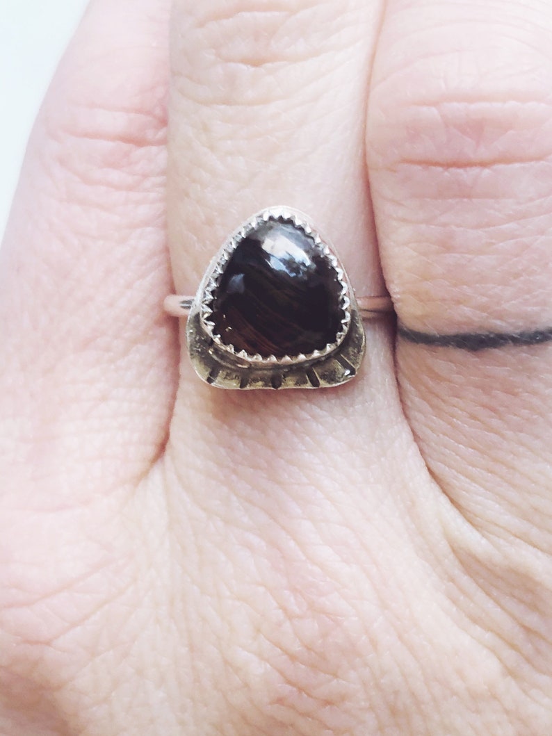 Adjustable Sterling Silver Ring Moon Ring Silver Agate Triangle Nugget Ring Boho Gypsy Gemstone Jewelry