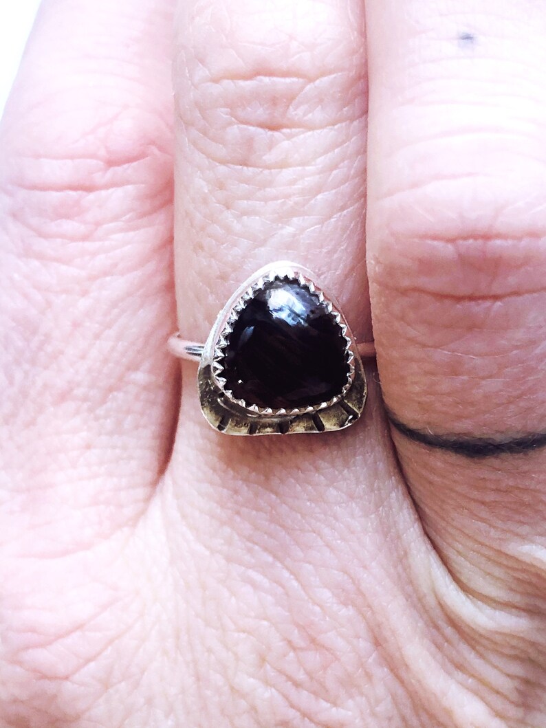 Adjustable Sterling Silver Ring Moon Ring Silver Agate Triangle Nugget Ring Boho Gypsy Gemstone Jewelry