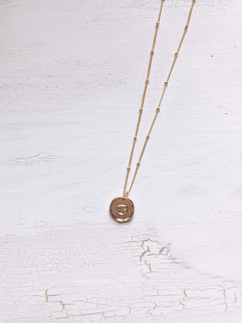 Small zodiac coin necklace gift vintage choker gold filled necklace boho gypsy nomad jewelry