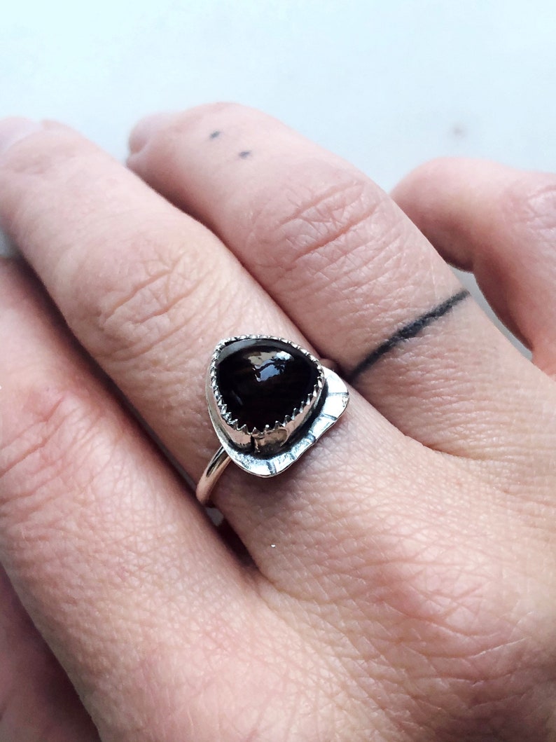 Adjustable Sterling Silver Ring Moon Ring Silver Agate Triangle Nugget Ring Boho Gypsy Gemstone Jewelry