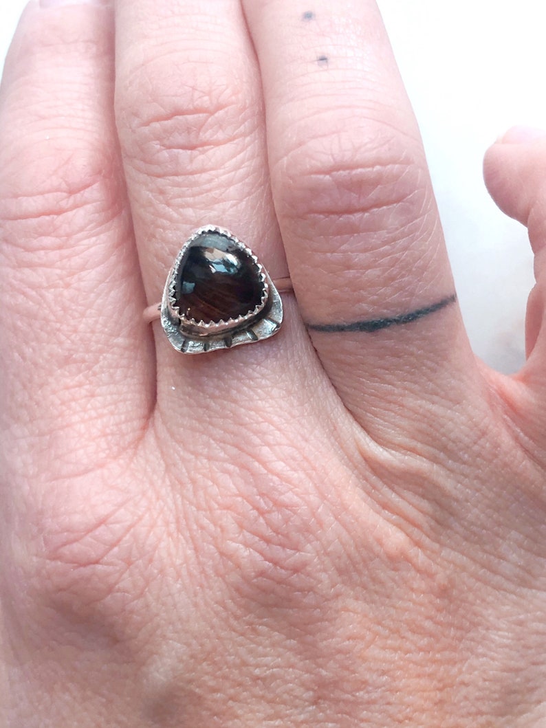 Adjustable Sterling Silver Ring Moon Ring Silver Agate Triangle Nugget Ring Boho Gypsy Gemstone Jewelry