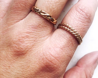 Twisted Gold Stacking Rings, Gypsy Nomad Jewelry, Gold Filled Ring, Gift