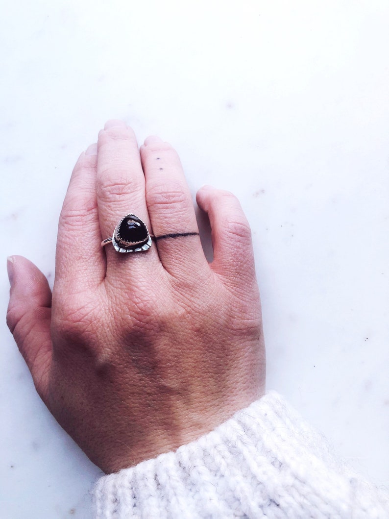 Adjustable Sterling Silver Ring Moon Ring Silver Agate Triangle Nugget Ring Boho Gypsy Gemstone Jewelry