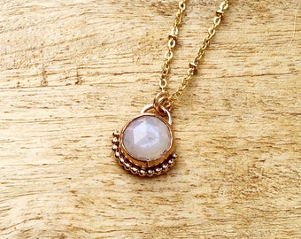 Moonstone Coin Rays Necklace, Gypsy Boho Jewelry, Gold Filled Full Moon Necklace, Gift