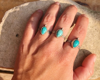 Turquoise Summer Ring, Gemstone Jewelry, Boho Gypsy, Sterling Silver Ring,