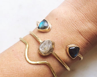 Labradorite Arrow Cuff, Boho Gypsy Nomad Jewelry, Gemstone Gold Bracelet