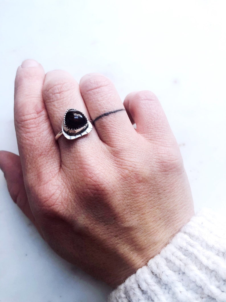 Adjustable Sterling Silver Ring Moon Ring Silver Agate Triangle Nugget Ring Boho Gypsy Gemstone Jewelry
