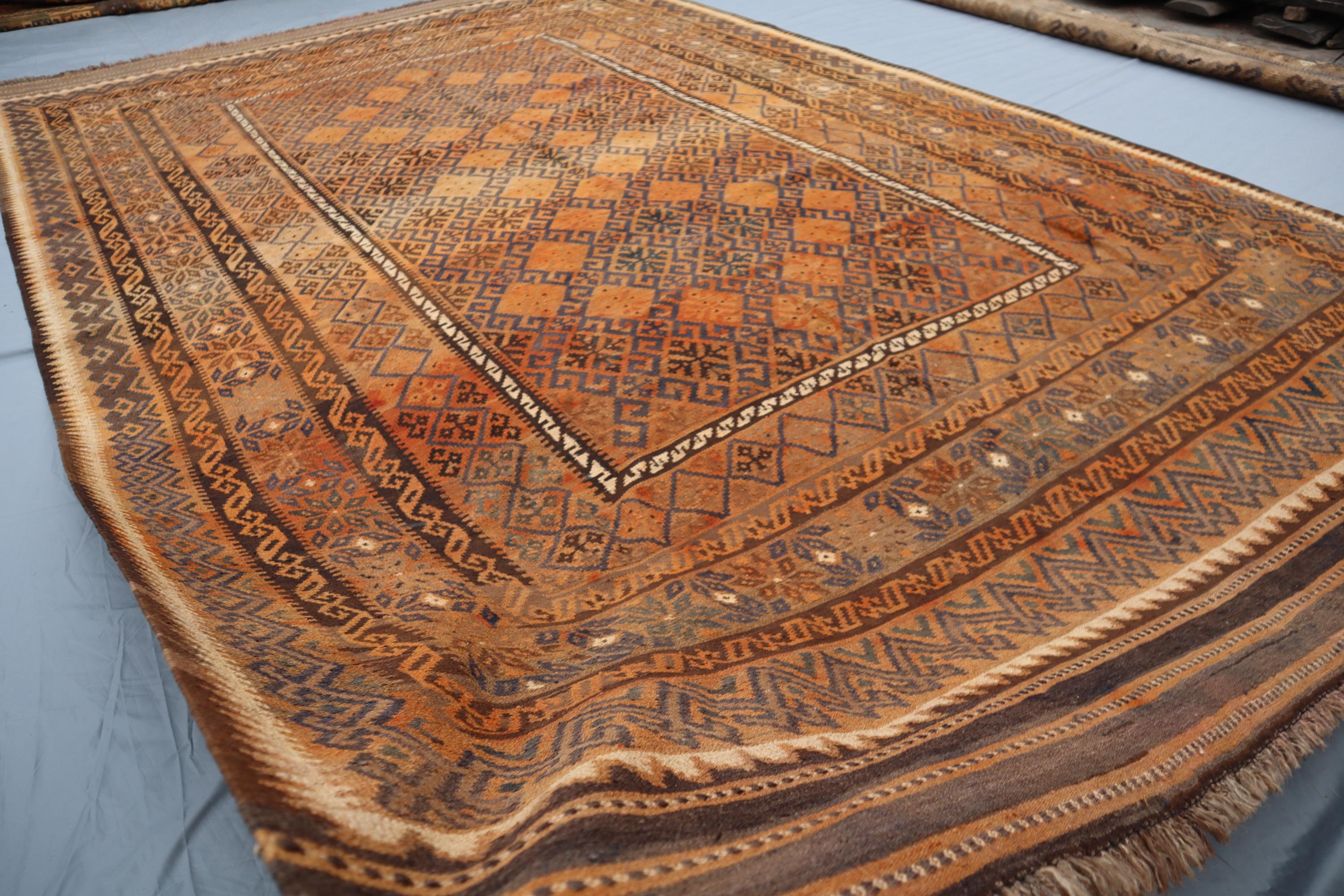 9x13 アンティーク アフガン キリム ラグ、ハンドメイド ウール