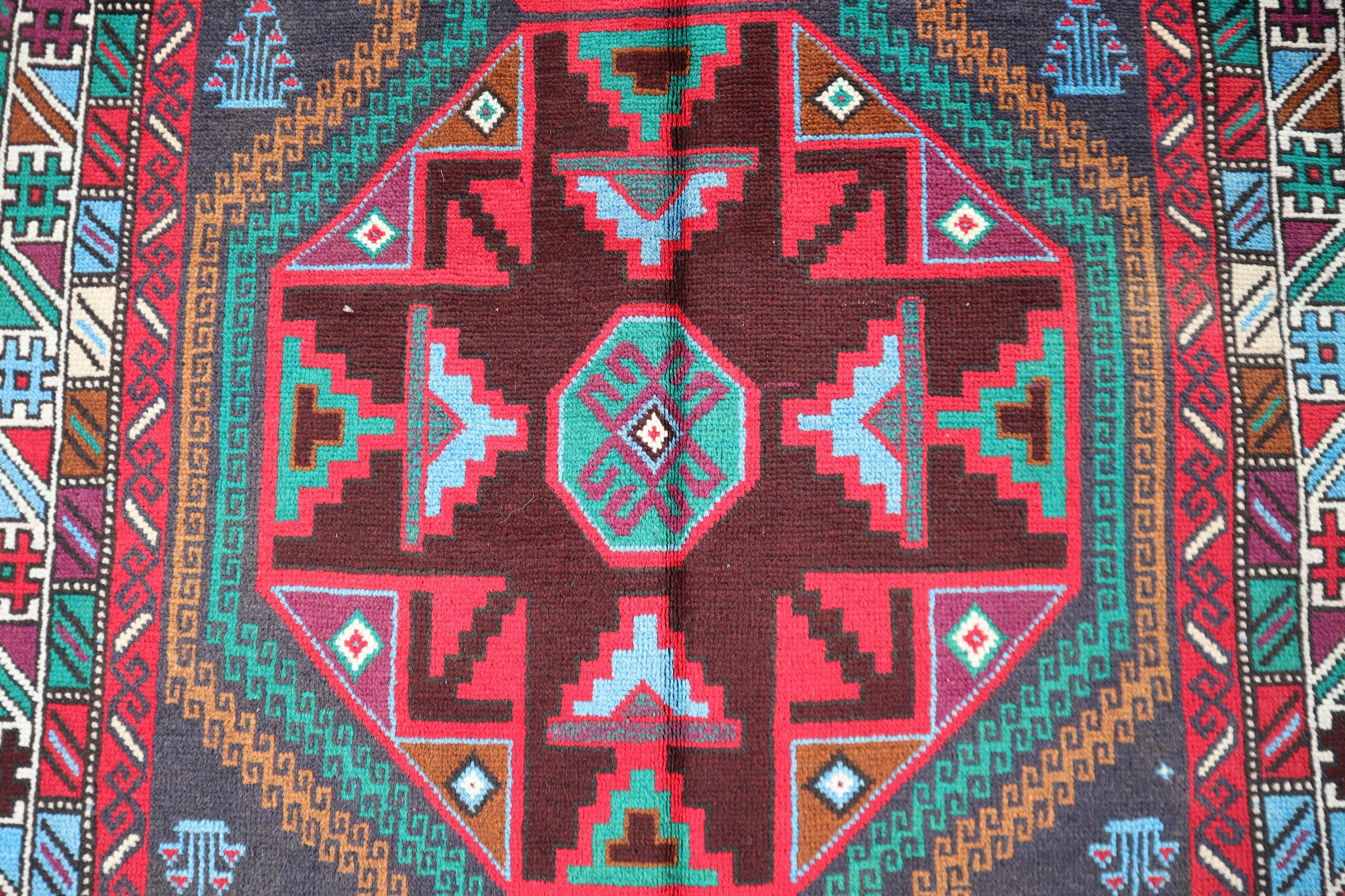 ハンドメイドのアフガニスタンウールラグ：4x7インチのヴィンテージ