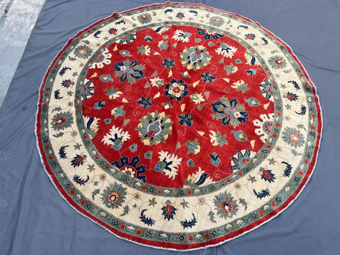 8x8 Red Round Rug, Afghan Square Round Rug, 7'10x8 Hand-knotted Wool ...