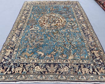 シャビーレッド 204cm×119cm 宝石メダリオン トルコヴィンテージラグ