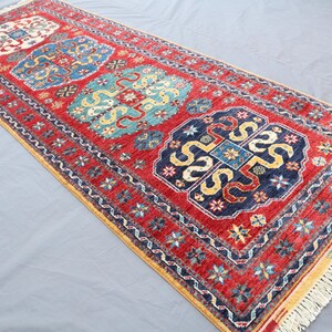 9ft Red Oriental Runner Rug, Parsian Style Hand Knotted Wool Boho Colorful Rug - Traditional Geometric Rug - Rug For Living Room, 3x8.4 Ft