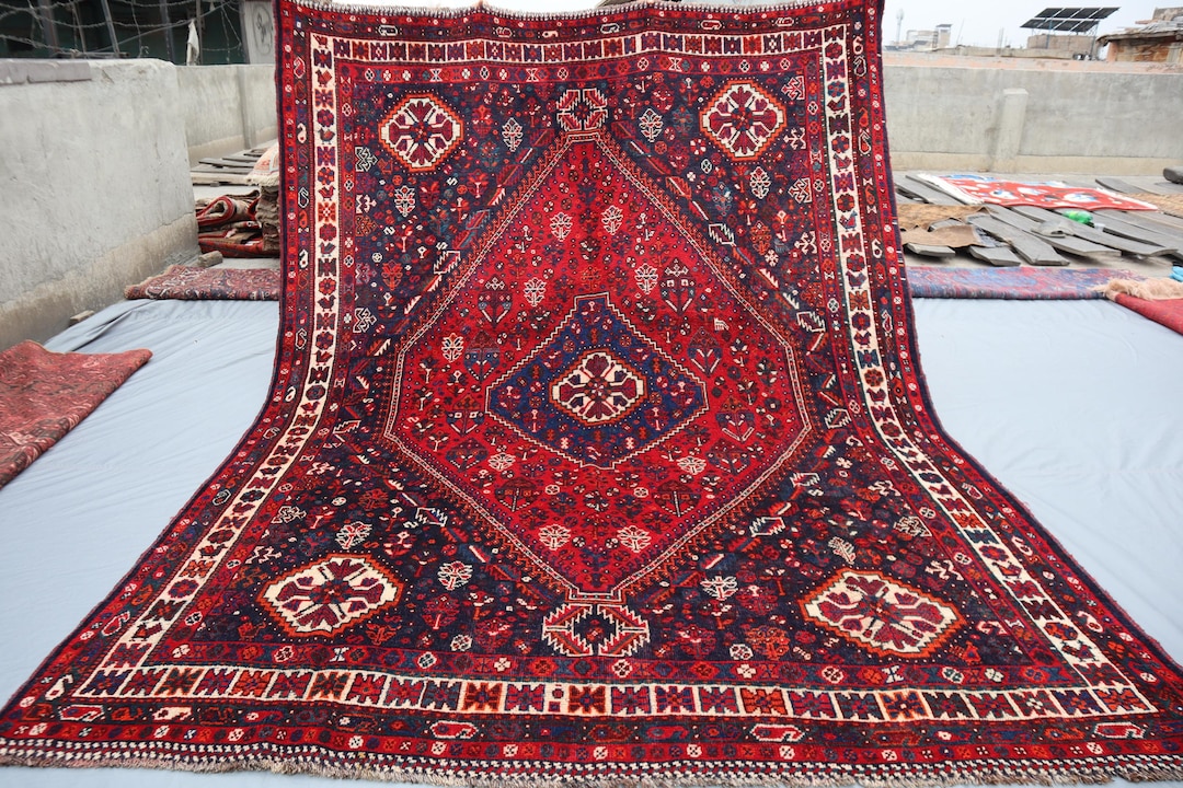 ヴィンテージ アフガニスタン シラジ ラグ：8x10 ハンドメイド ウール