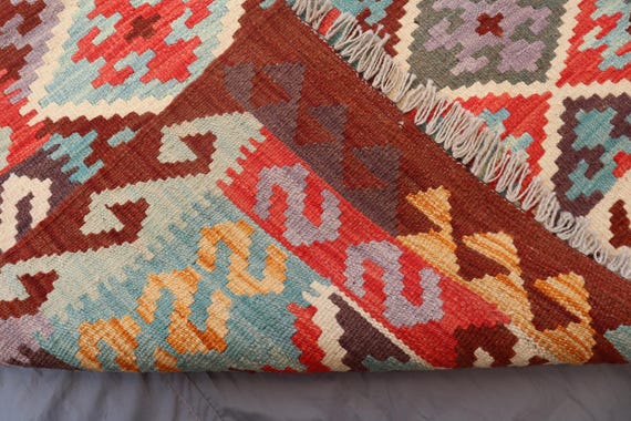 ヴィンテージ アフガン キリム ラグ: 3'4x4'10 手織りウール平織り