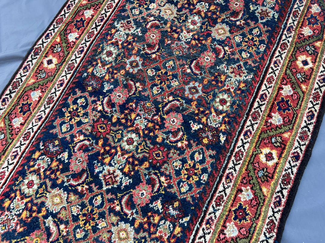 3x15 Antique Navy Blue Floral Runner Rug/ Hand-knotted Wool Oriental ...