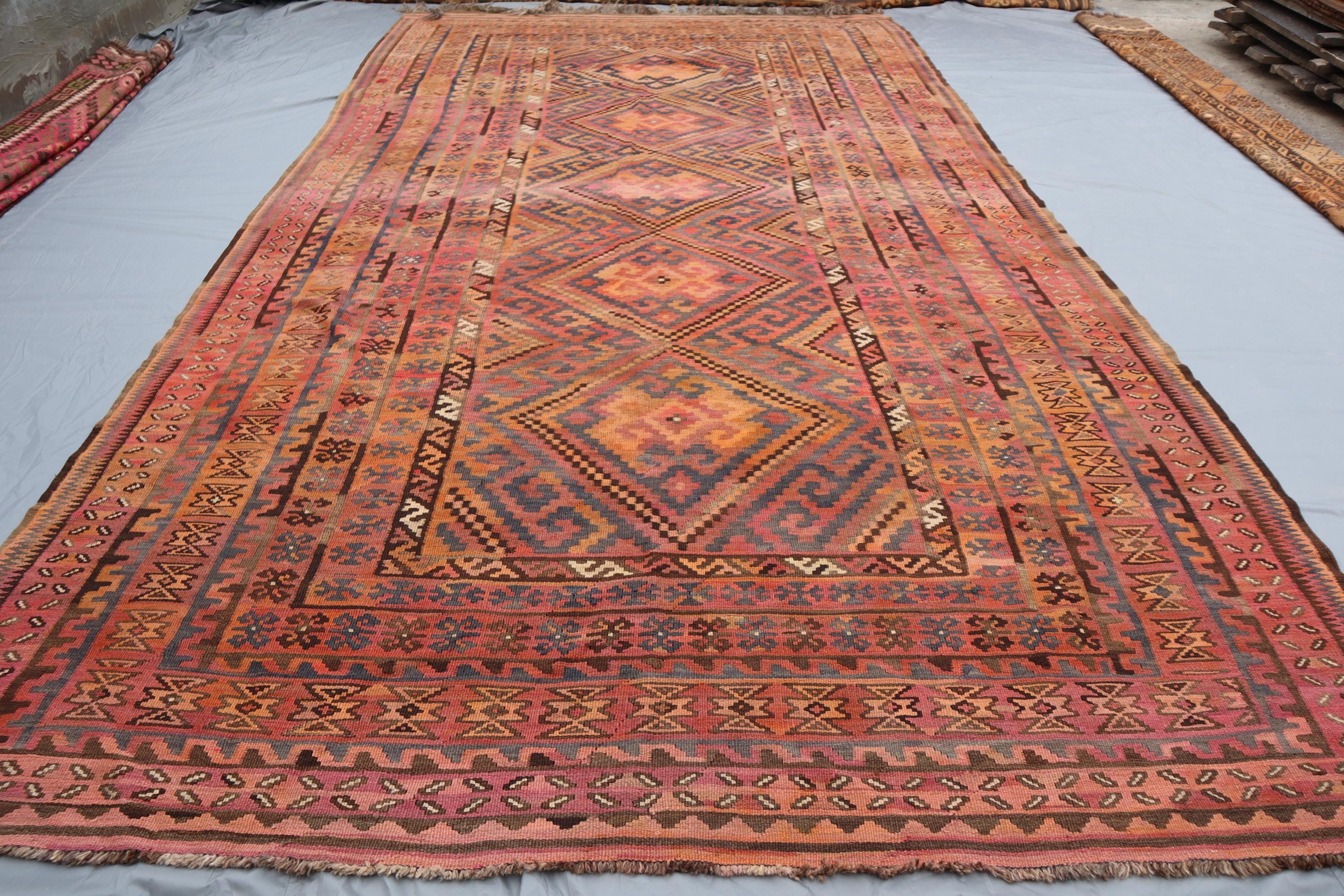 9x15 テラコッタ ヴィンテージ アフガン キリム ラグ、1940年代