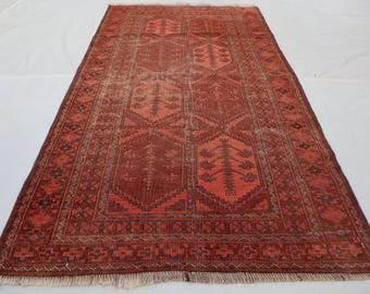 ヴィンテージ バルーチ ラグ ランナー、ハンドメイド ウール