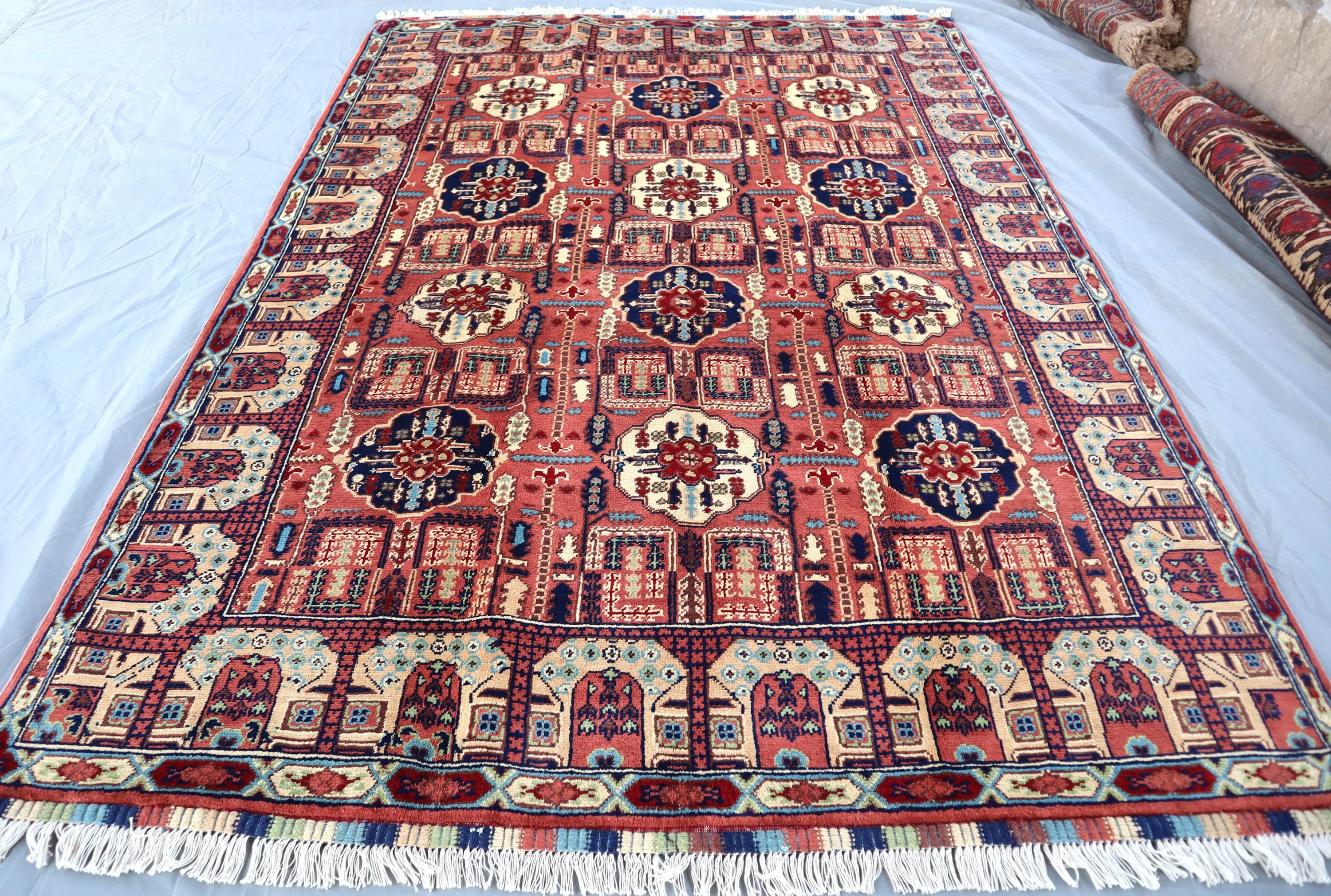 5 x 7フィートのレンガ色のボハララグ：アフガニスタンの手紡ぎ