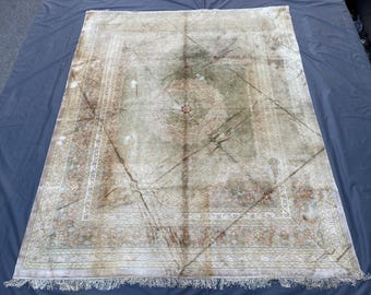 7x8 Vintage Chinese Silk Muted Rug - Handmade Medallion Oriental Rug - 6'8x8'2 Area Bedroom Carpet