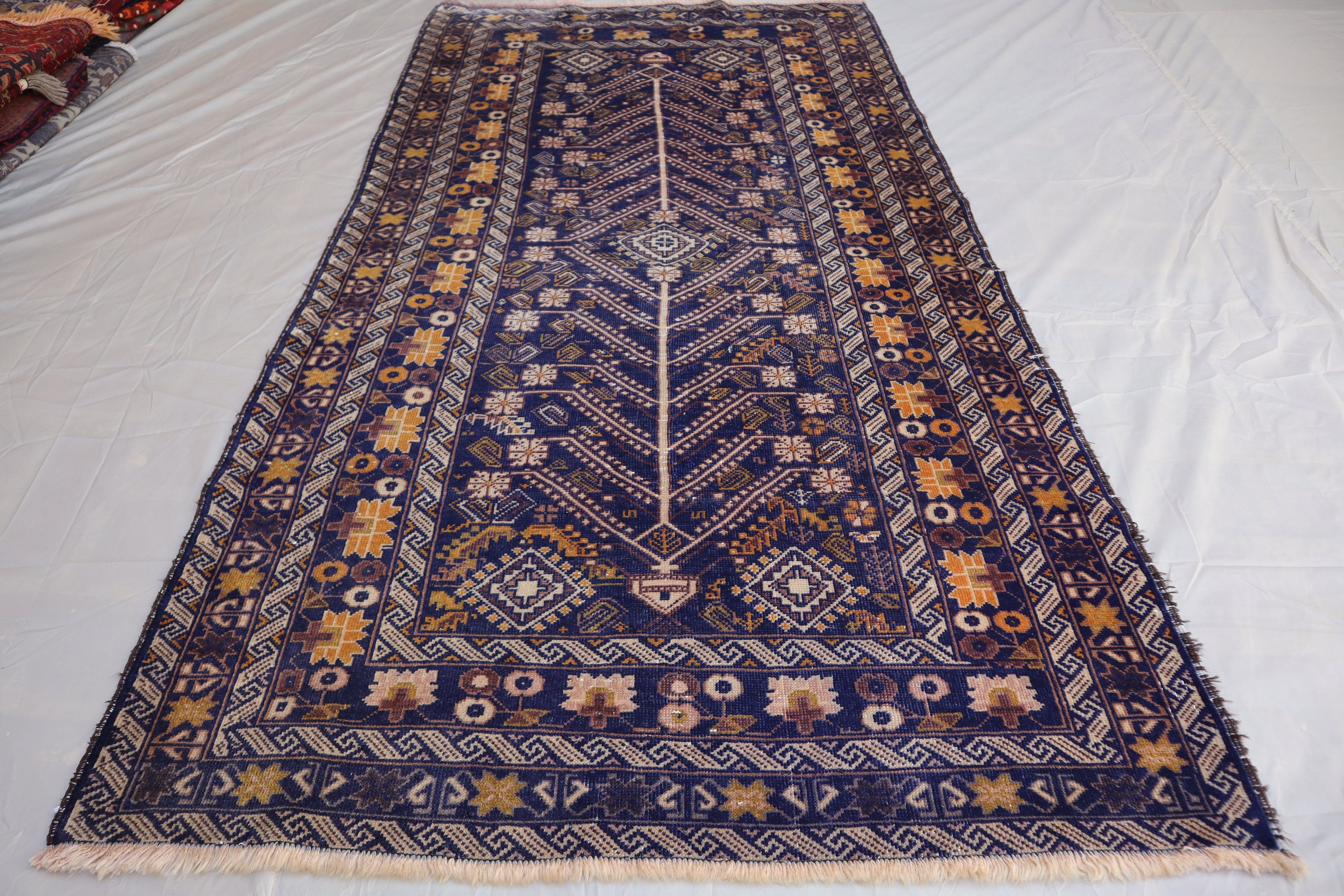Vintage Afghan Baluch Tribal Rug 4x7, Handmade Navy Blue Wool