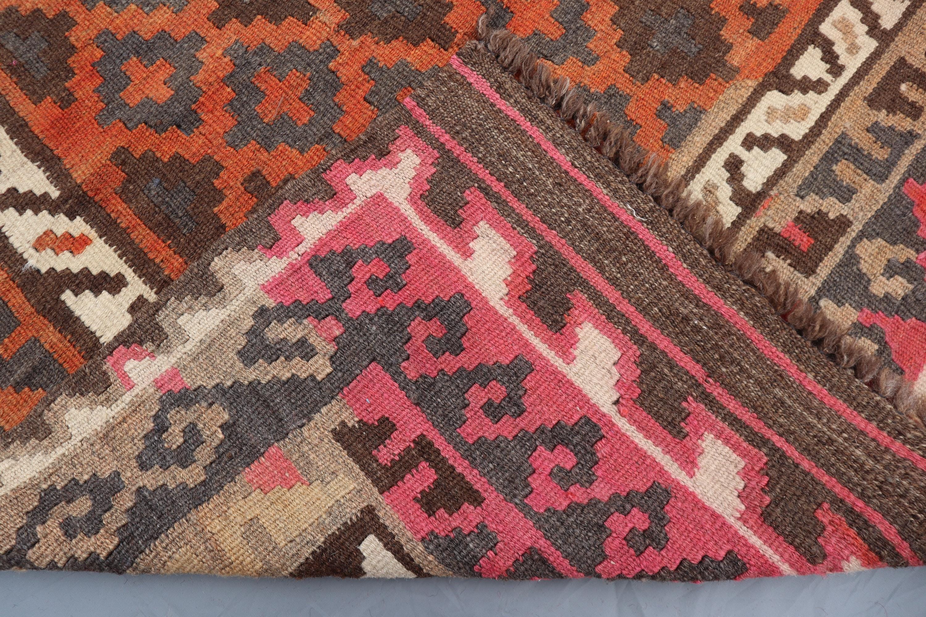 ハンドノットウールキリムランナーラグ：3.4x6.1フィートのテラコッタ