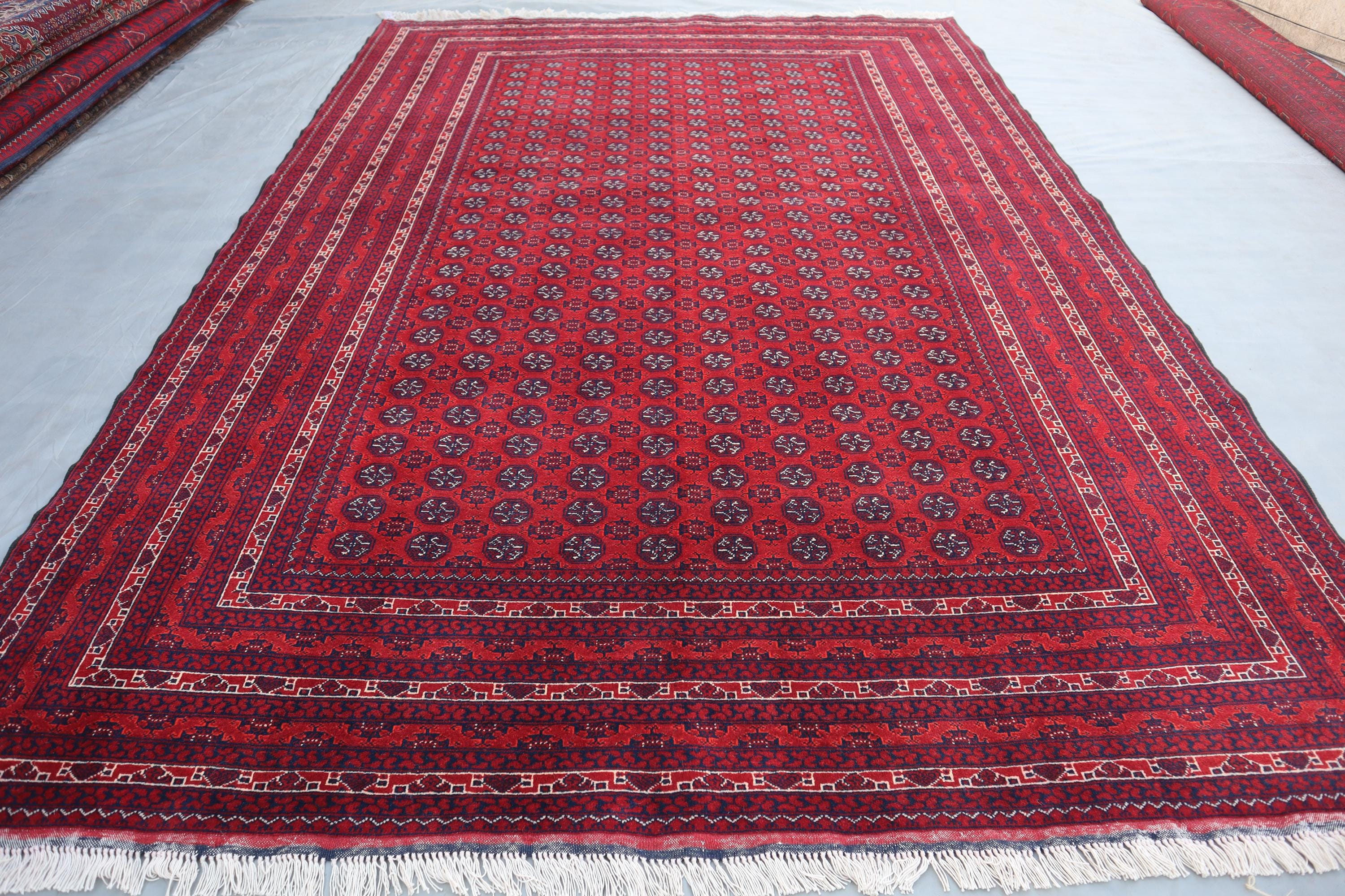 7x10 Red Afghan Turkmen Rug: Handmade Wool Khowaja Roshnai Rug - Etsy