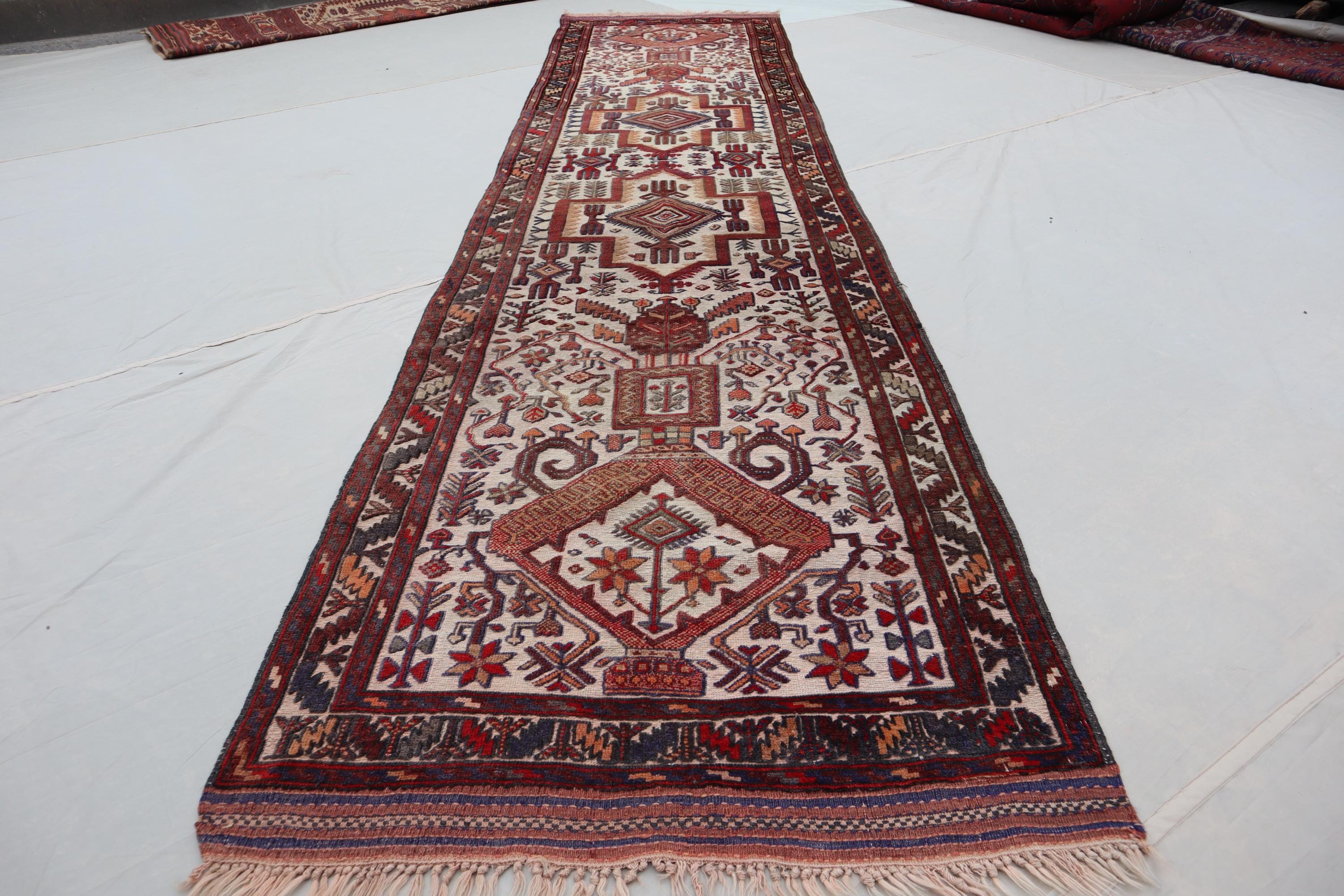 Vintage Barjasta Kilim Runner 3x13, Handmade Faded Tribal Wool Rug 