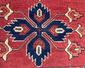 Vintage Afghan Rug, 4x7.4 ft, Handmade Wool Turkomen Kazak Rug