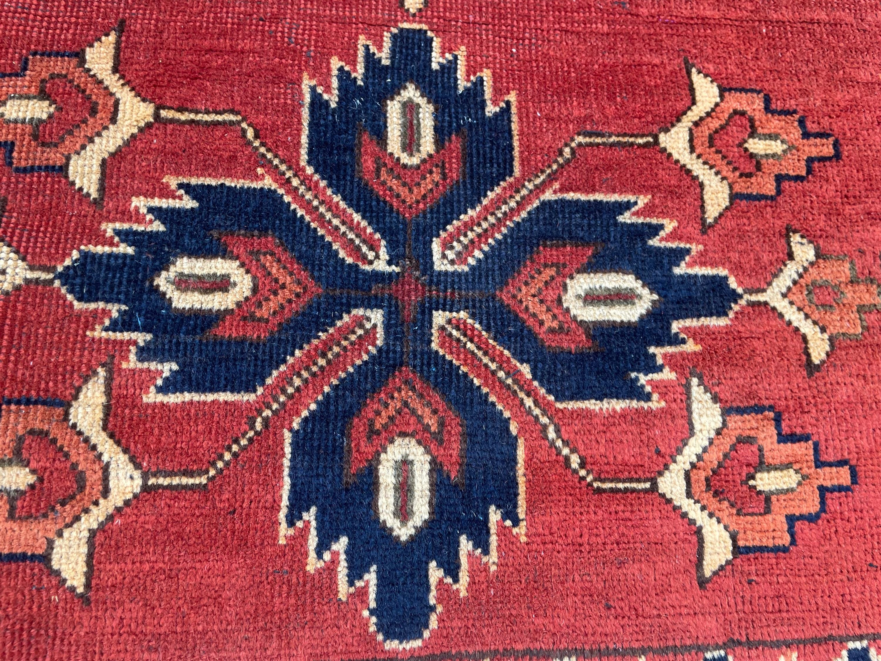 ヴィンテージアフガンラグ、4x7.4フィート、ハンドメイドウールトルコ