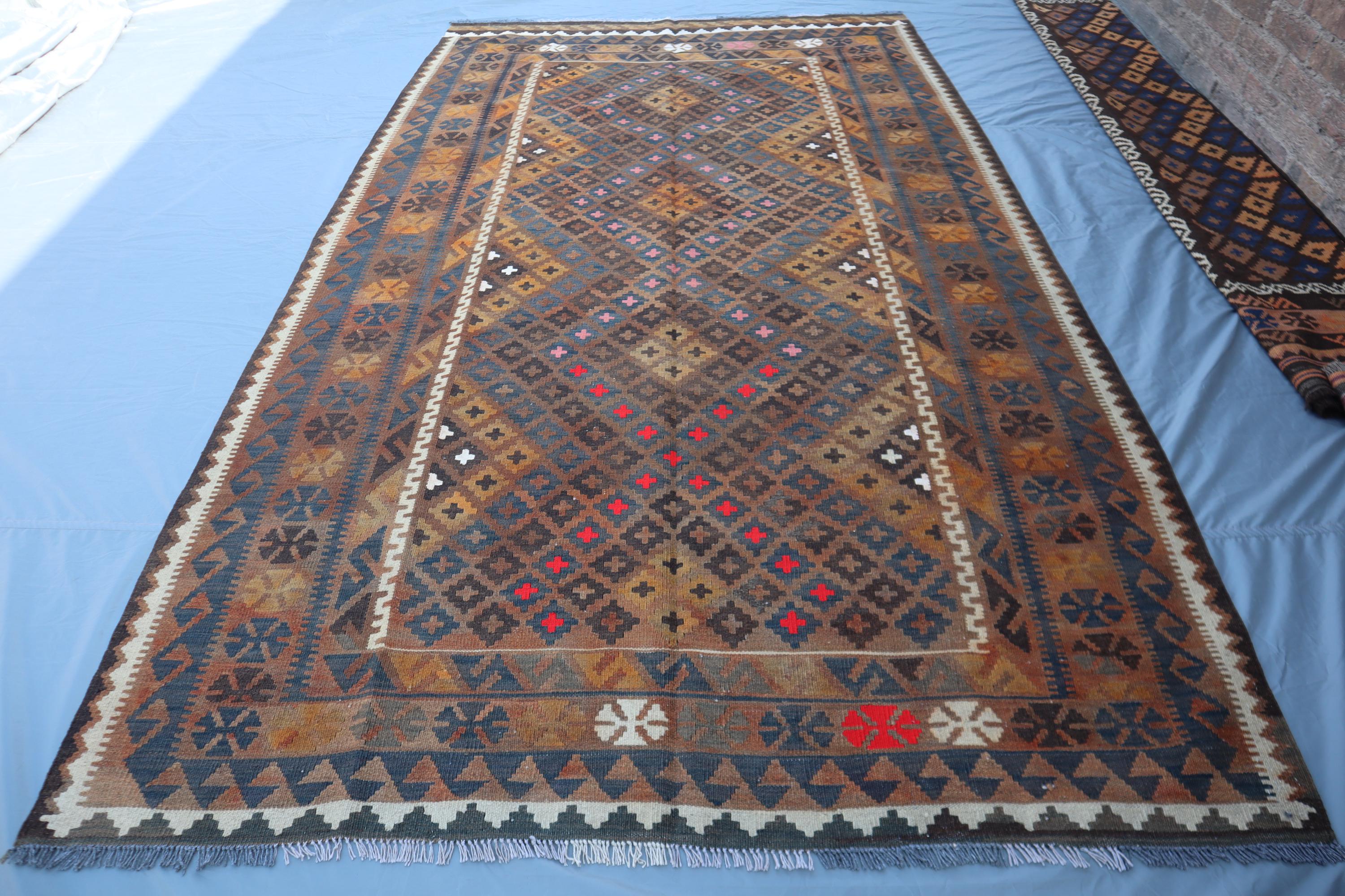 6x10 Afghan Antique Terracotta Kilim Area rug - Handmade Wool Vintage Flatweave Kilim rug - Tribal Anatolian Kilim rug - Rug For Living Room