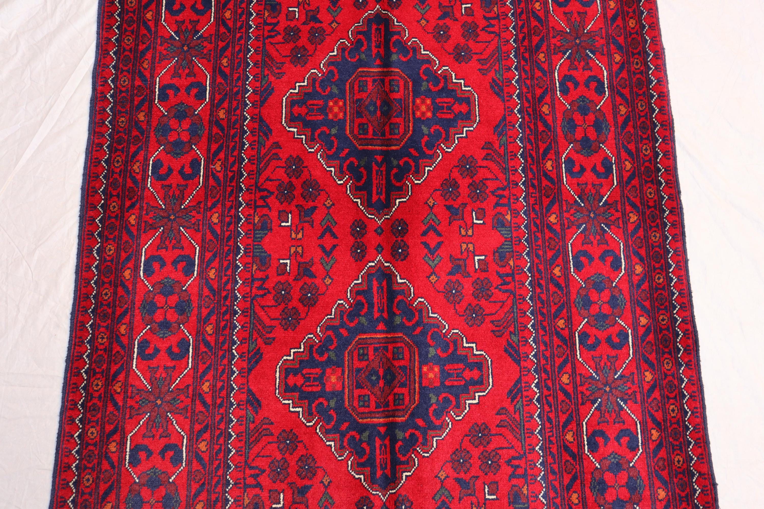 10フィートのアフガンウールランナーラグ：手織りヘリズスタイル