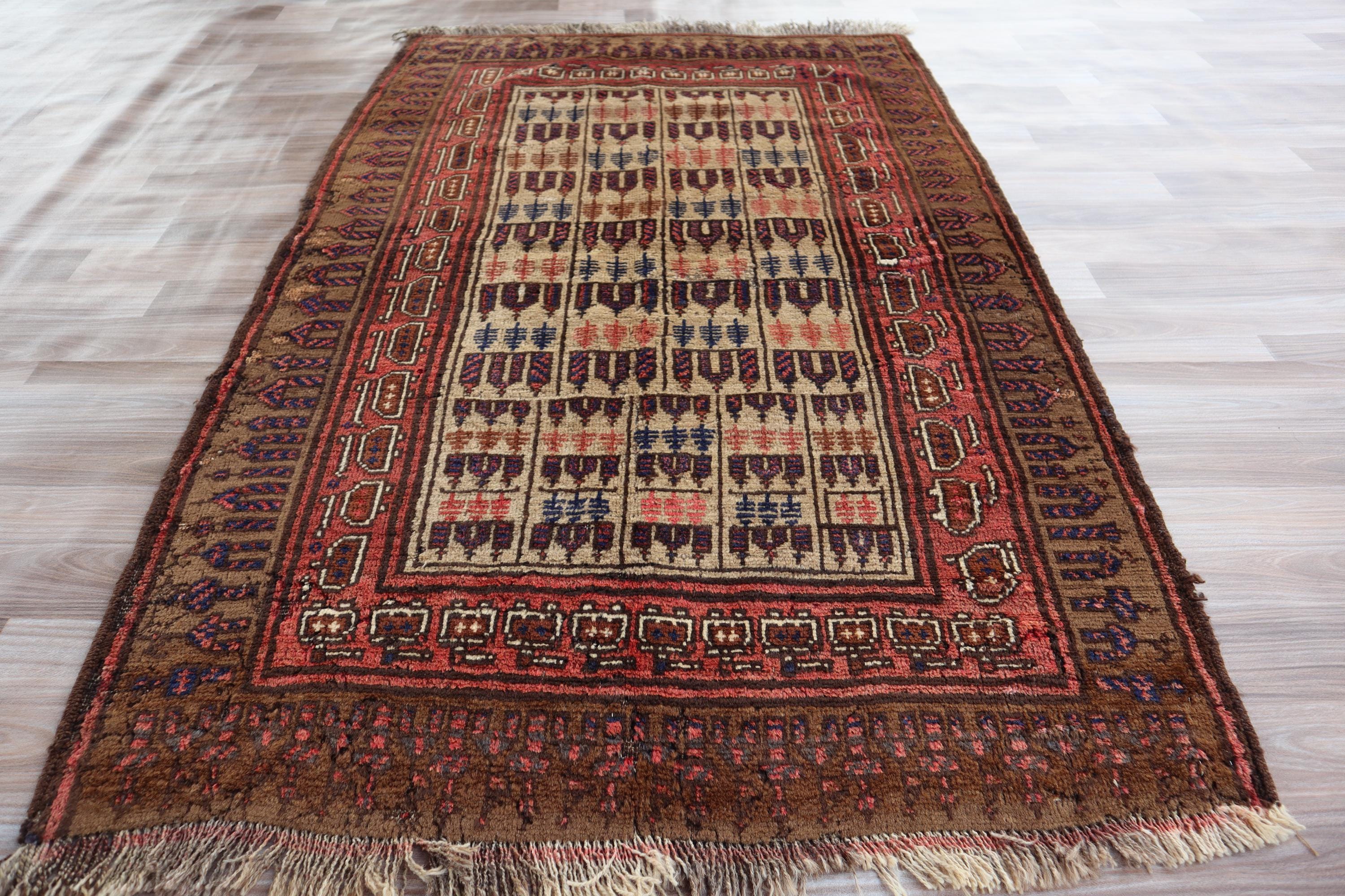 Hand-knotted Afghan Baluchi Rug – Vintage Medallion Wool Rug (4x6