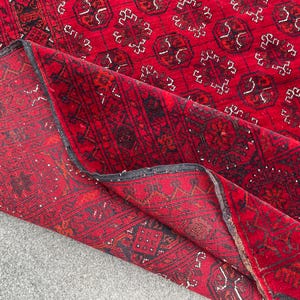 1940s Red Vintage Turkmen Bokhara Rug - 7x10 Ft Afghan Handmade Wool Organic Natural Veg Dyes Rug - Living Room Rug, Bedroom Rug, 6.7x9.5 Ft