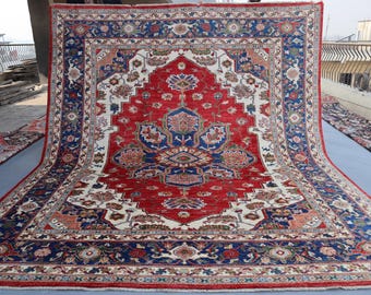 Red Afghan Heriz Rug: Hand-Knotted Wool Floral Rug (8x10 Ft)