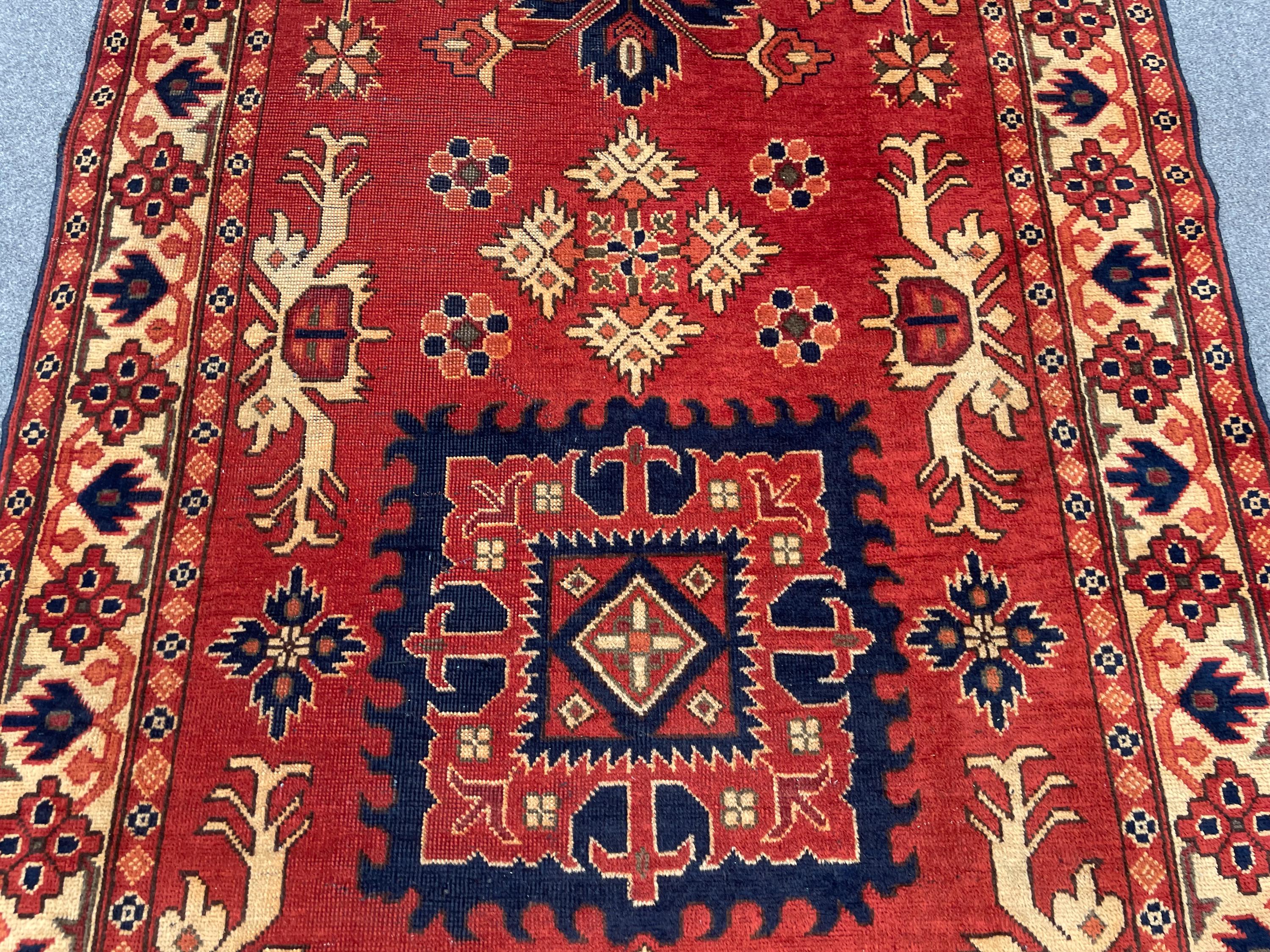 Vintage Afghan Rug, 4x7.4 ft, Handmade Wool Turkomen Kazak Rug