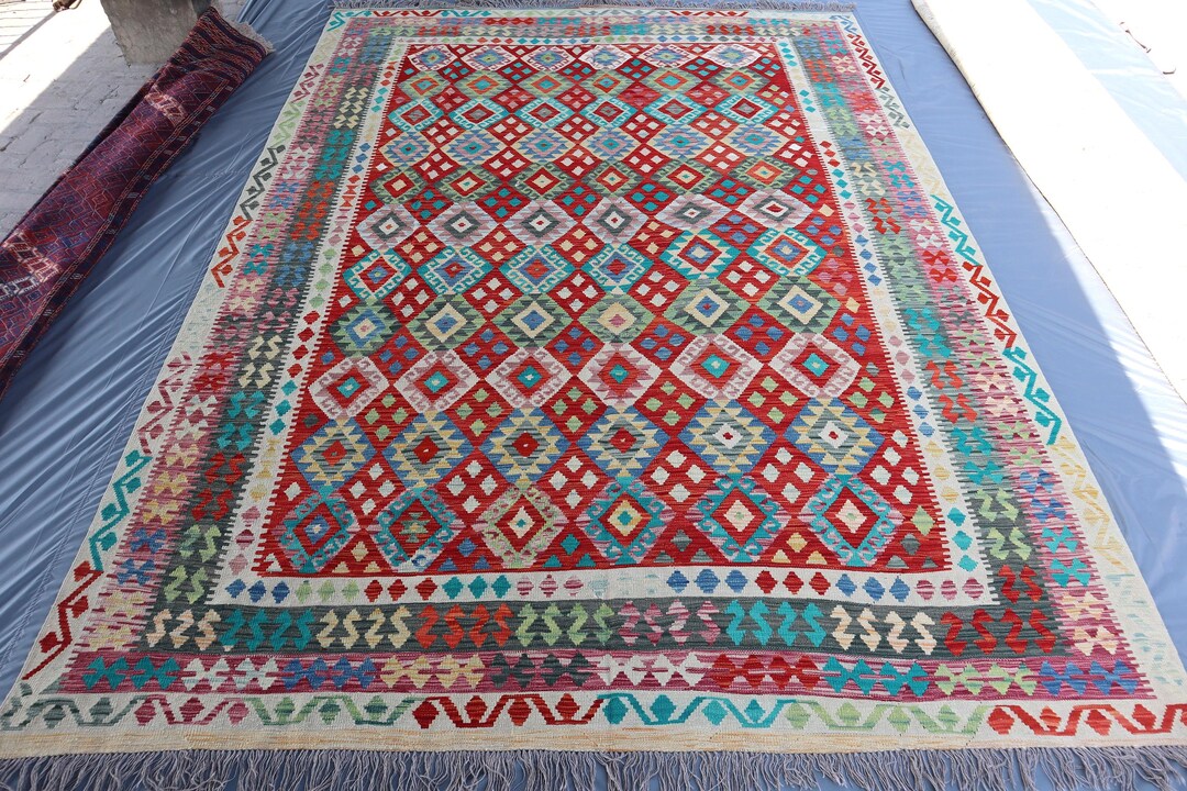 10x14 Modern Handwoven Chobi Turkish Kilim Rug | Natural Veg Dyes Wool ...