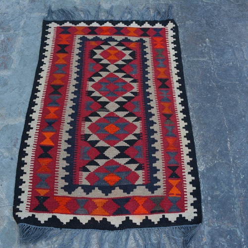 SIZE : 2'4 x 3'7 Feet Vintage Handmade Afghan Tribal fashion Ghallmori Kelim 100% Wool Traditional Rug. Home Decor Kelim Rug , Vintage Kelim Rug