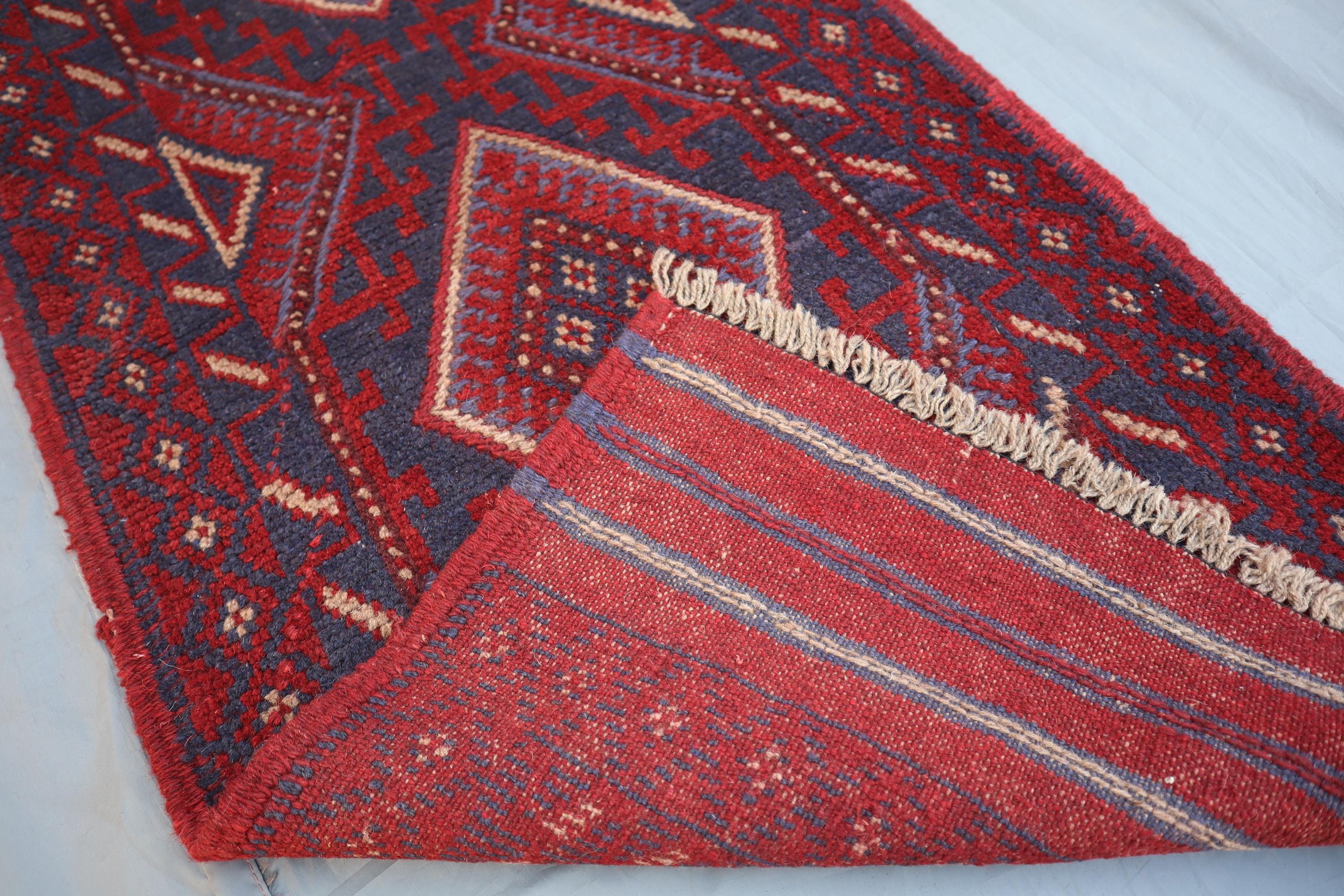 ヴィンテージ アフガン ランナーラグ、トライバル ジオメトリック